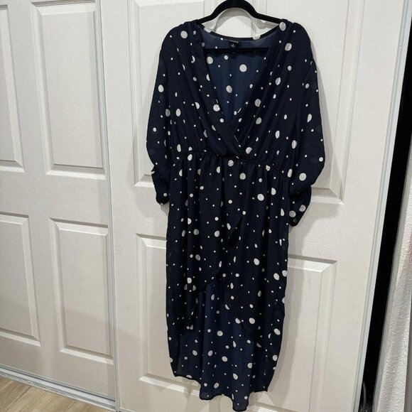 Torrid‎ navy blue with white dots dress long sz 3 summer dress top tulip front - Picture 1 of 10